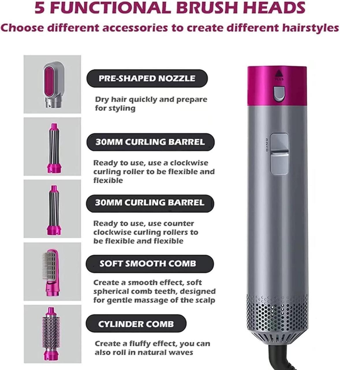 5 in 1 Multifunctional Hair Dryer Styling Tool, Detachable 5-in-1 Multi-Head Hot Air Comb, The Negative Ion Automatic Suction Hair Curler rj1jn6-fq