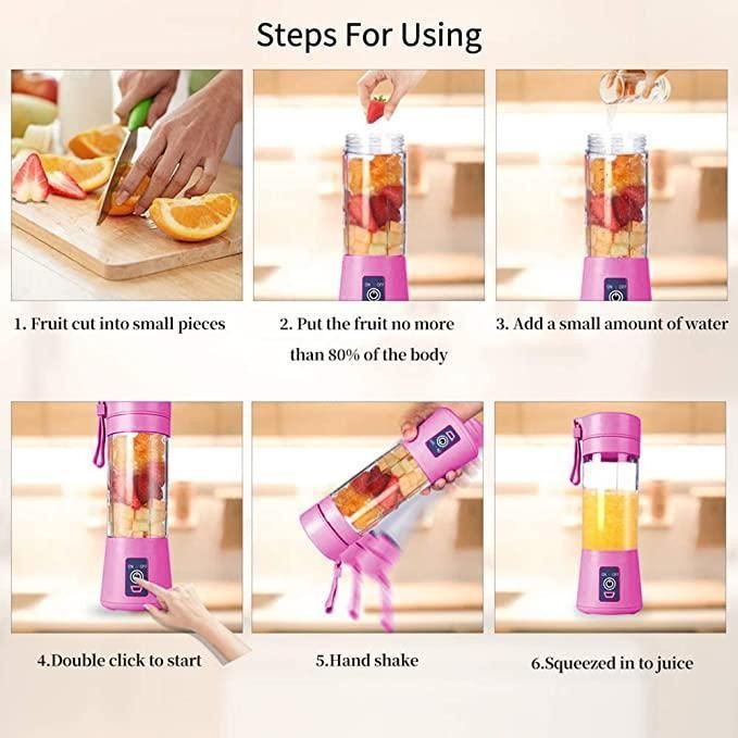 Portable Electric USB Juicer Blender with 6 Blades | 380ML Rechargeable Juice Maker (Color as per availability) Must Grab: A Division of Rm Enterprises