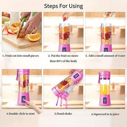 Portable Electric USB Juicer Blender with 6 Blades | 380ML Rechargeable Juice Maker (Color as per availability) Must Grab: A Division of Rm Enterprises