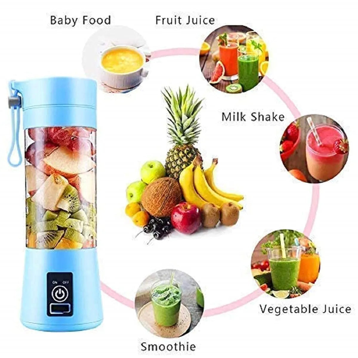 Portable Electric USB Juicer Blender with 6 Blades | 380ML Rechargeable Juice Maker (Color as per availability) Must Grab: A Division of Rm Enterprises