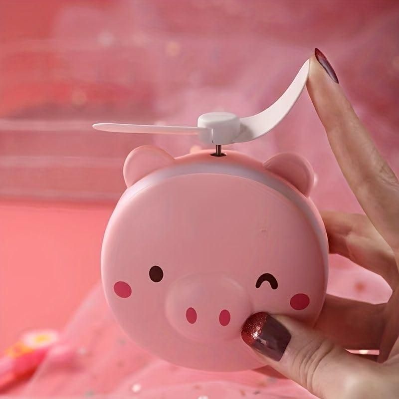 Cartoon Cute Pig LED Lights Mirror Pocket Fan rj1jn6-fq